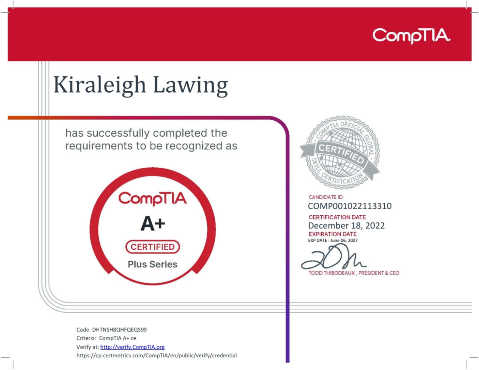 CompTIA A+ certification badge