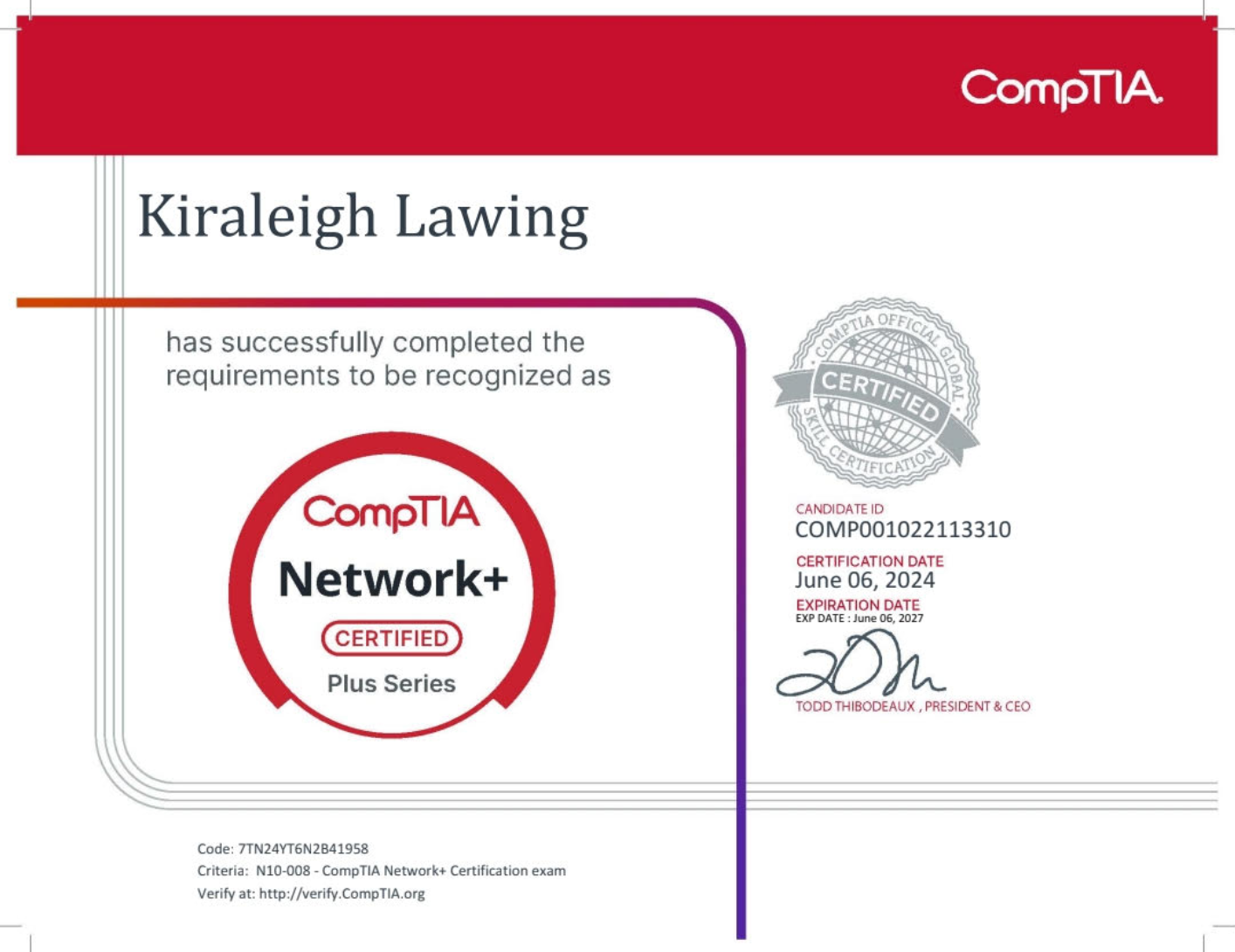CompTIA Network+ certification badge